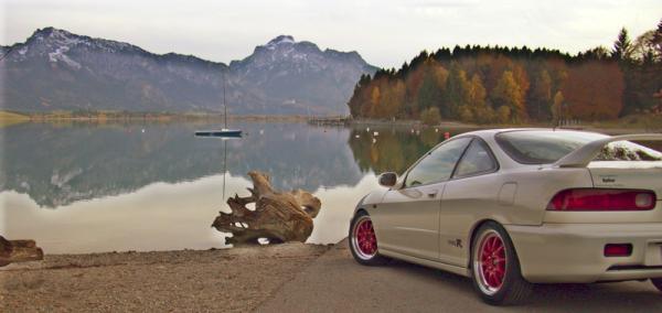 1998 championship white EDM Integra Type-R at the lake