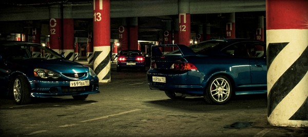 JDM DC5 Integra Type R's in the parking garage