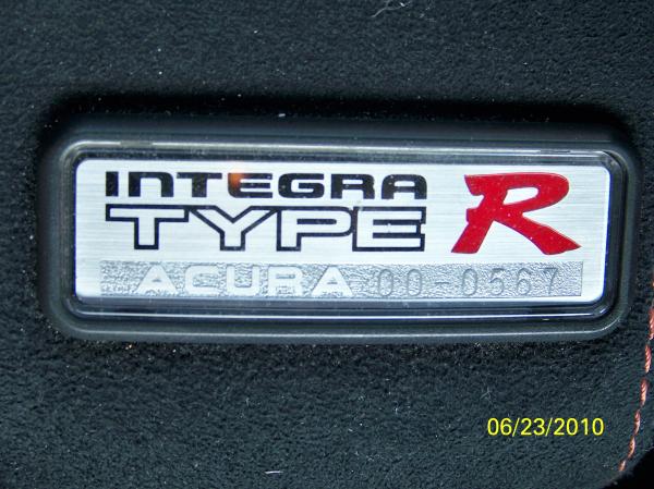 Acura Integra Type-R Badge Number 00-0567