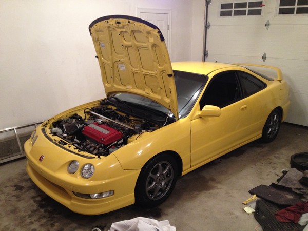 2000 Phoenix Yellow Acura Integra Type-R hood-popped