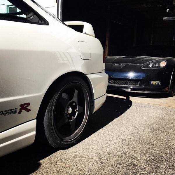 1997 Championship White Acura Integra Type-R with Corvette