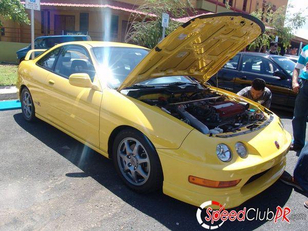 Phoenix yellow Integra type-r hood popped w/ AEM cold air intake