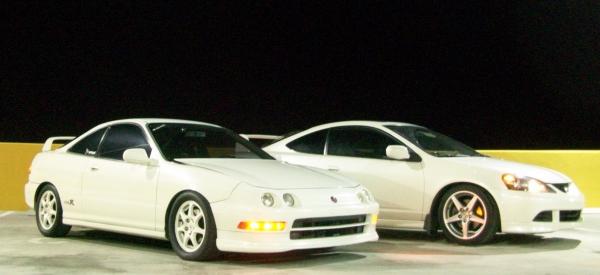 championship white 1997 Acura Integra Type-R with white Acura RSX