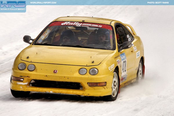 Phoenix Yellow 2000 Acura Integra Type-r racing in snow