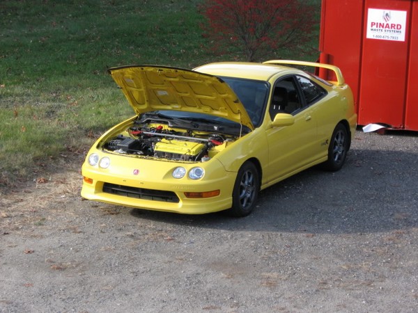 Phoenix Yellow 2001 Acura Integra type-r with hood popped