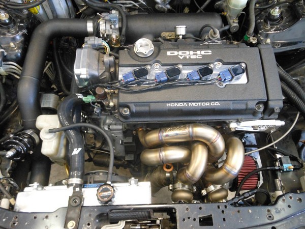 Turbocharged Integra Type-R turbo header, coilpacks