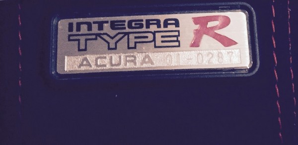 2001 Acura Integra Type-R badge number 01-0287