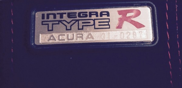 2001 Acura Integra Type-R badge number 01-0287