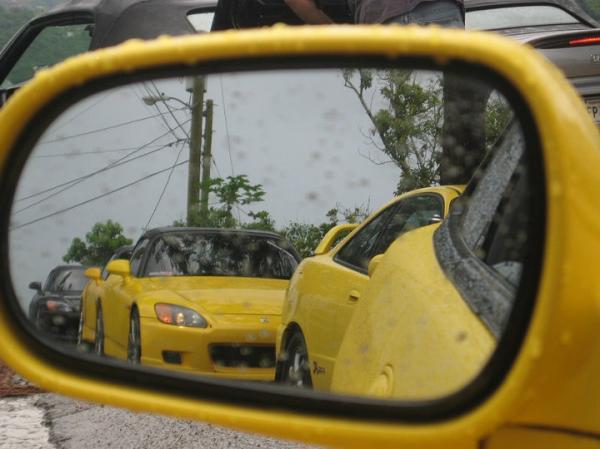 Phoenix Yellow Integra Type-R's in the rain in Puerto Rico