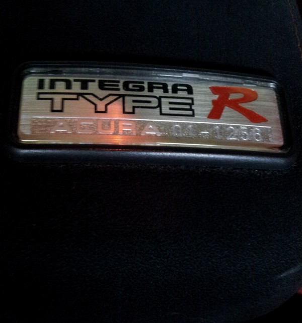 2001 Championship White Acura Integra Type-R badge number
