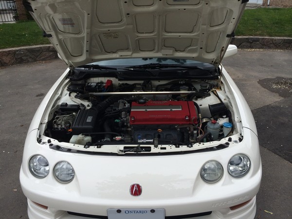 Stock 1998 Championship White USDM Acura Integra Type-R engine bay